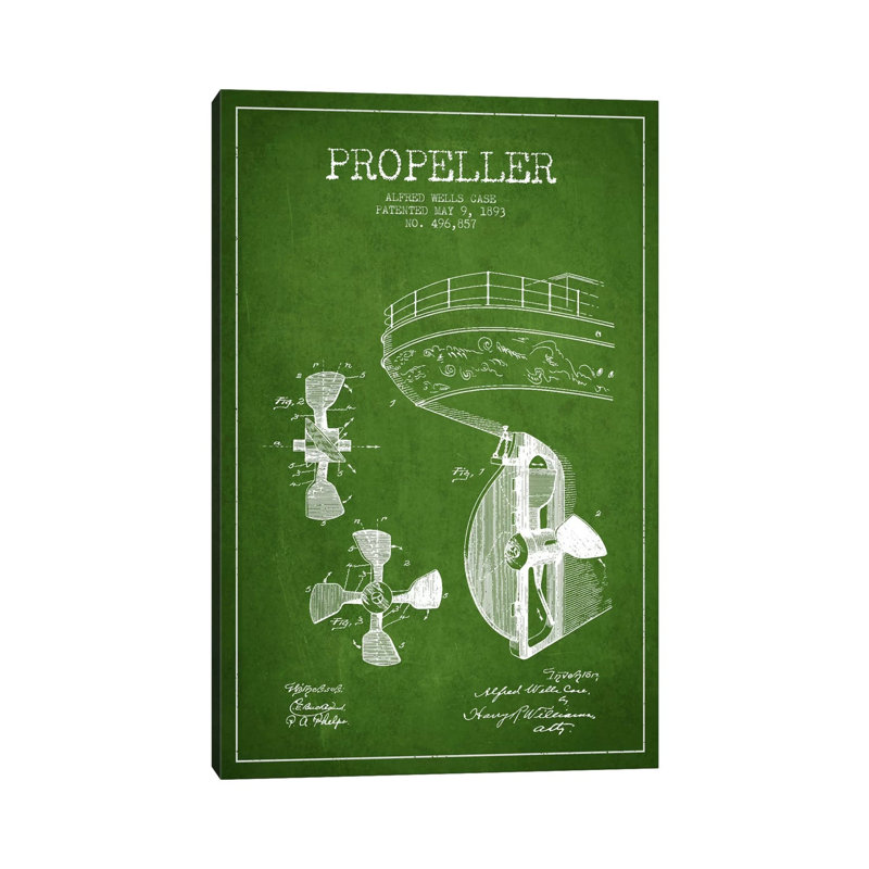 Propeller Green Patent Blueprint by Aged Pixel - Gallery-Wrapped Canvas Giclée on Canvas, No Frame, 20.32 cm H x 30.48 cm W