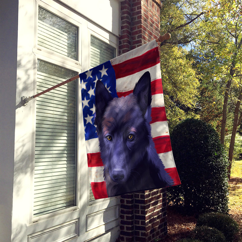Polyester à 2 côtés 28 x 40 po drapeau maison, Chien d'élan norvégien noir