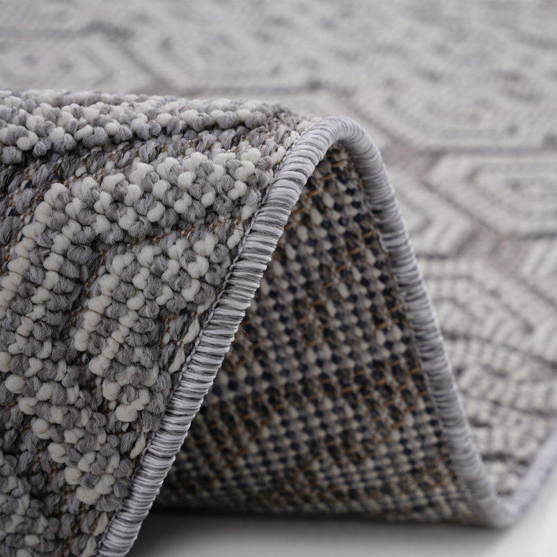NAAR Guros Collection 8X10 Grey / White / Geometric Indoor / Outdoor Area Rug, Rectangle 7'9" x 10'