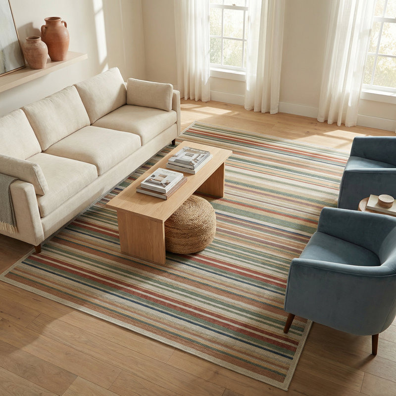 Dimesford Striped Beige/Green/Red Indoor / Outdoor Area Rug, Rectangle 10' x 14'1"