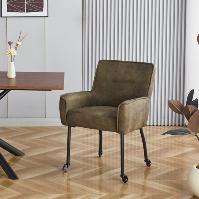 Anya 25.5" Wide Upholstered Armchair with Casters for Dining or Home Office