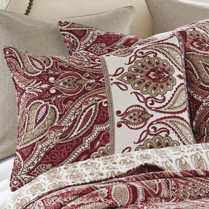 Astrid Red and Taupe Cotton Quilted Standard Sham