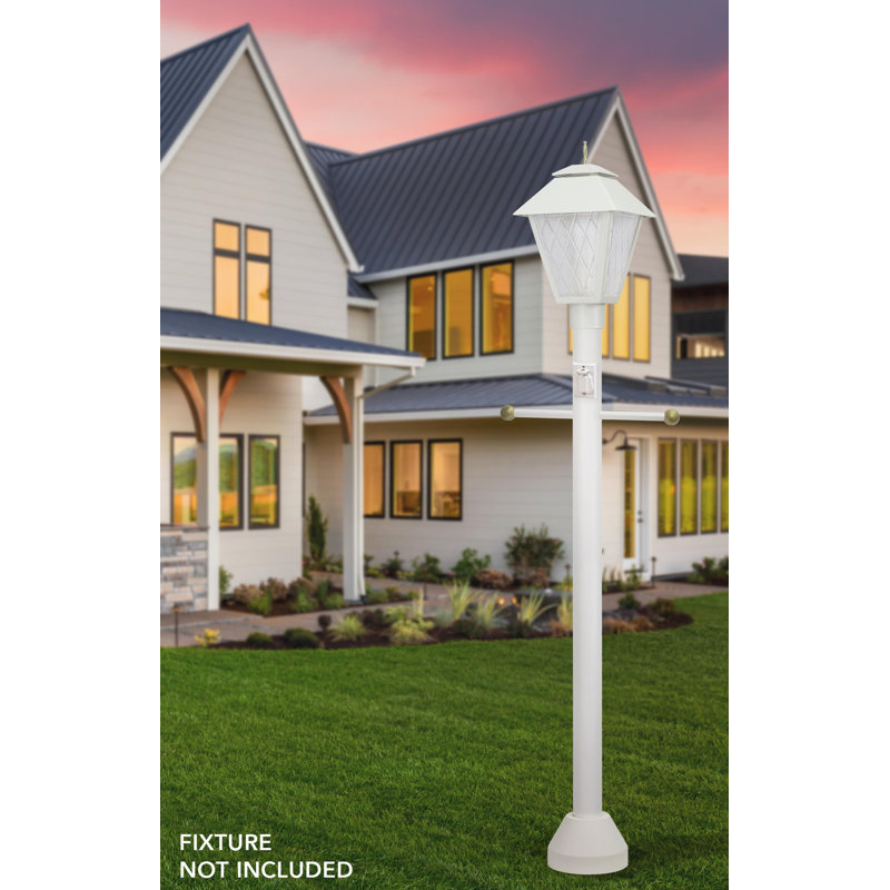 Solus 6 Ft. Surface Mount Lamp Post with Decorative Cross Arm, Convenience Outlet and Aluminum Base Cover, White