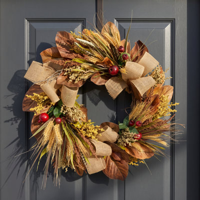 Fall Wreath with Heather, Wheat and Bows