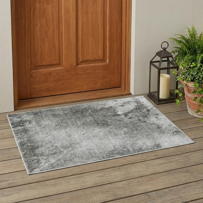Tapis extérieur lavable antidérapant 2 pi x 3 pi gris et blanc cassé