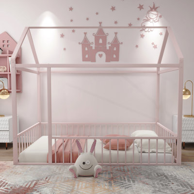 Structure de lit simple en métal avec clôture, pour enfants, adolescents