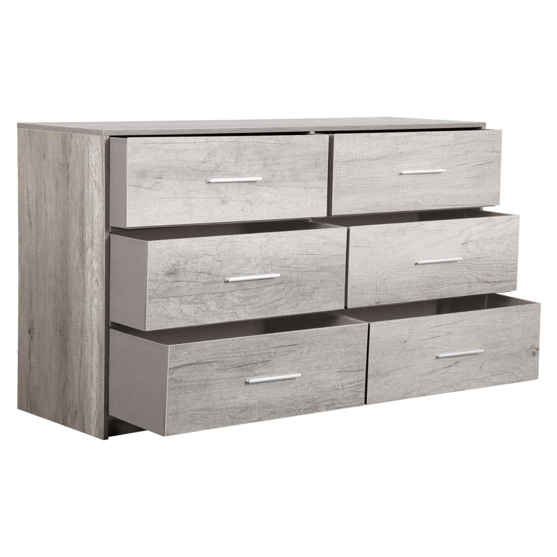 Commode 6 tiroirs avec grands tiroirs en tissu, Gris