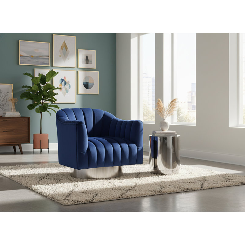 Farrah Velvet Swivel Accent Chair, Navy Velvet, Silver