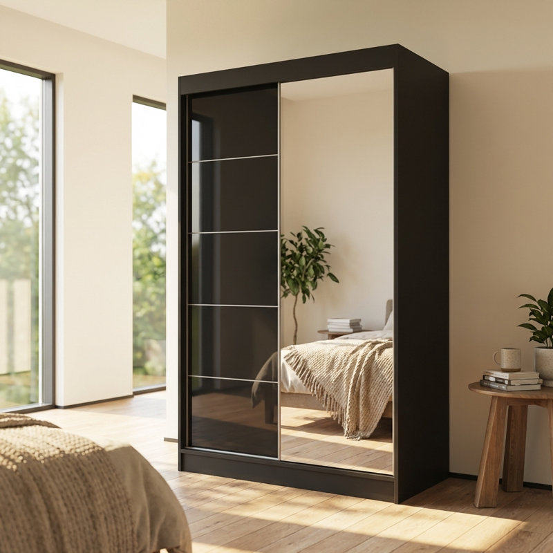 Garde-robe noir Aria avec miroir Aria, Noir, H 80 po x l 47 po x P 25,5 po