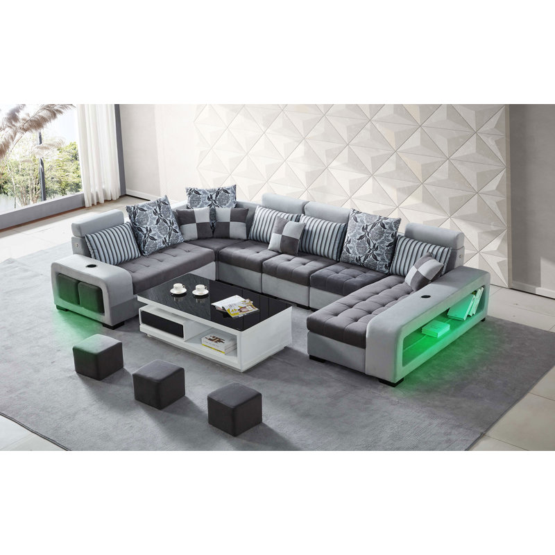 Canapé modulaire en microfibre / microsuède de 142 po de large 142 po, Accoudoir à droite (vu de face)