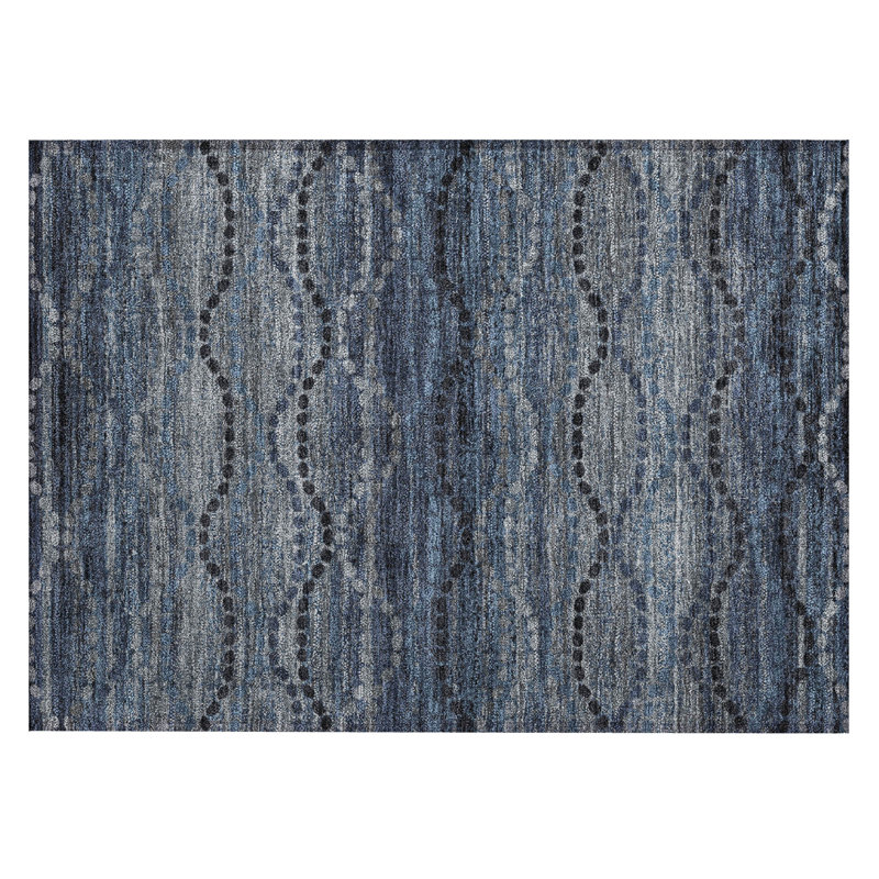 Machine Washable Indoor/Outdoor Xhevrie Navy Rug, Rectangle 1'8" x 2'6"