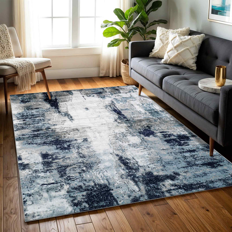 Roudebush Machine Woven Aqua Rug, Rectangle 200 x 274 cm, Black/Grey