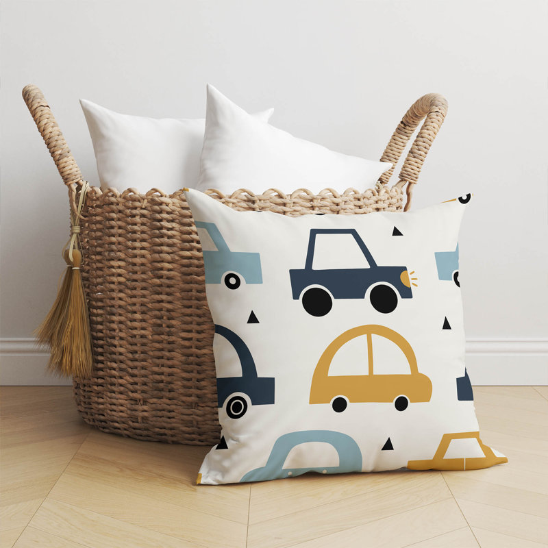 Coussin Driveway, Ivoire / Doré / Bleu, H 16 po x l 16 po