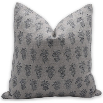 Fabdivine Natural Linen Pillow Cover Block Print Boho Throw Cushion for Modern Homes  Khajur Buta Size-18X18