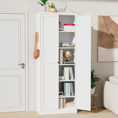 72-Inch White Metal Kitchen Cabinet With 5 Adjustable Shelves, Heavy-Duty Storage Organizer, Assembly In Minutes, Safe Finish, Space Design 72" Freestanding Pantry Ideal For And Bathroom Storage,