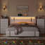 Ensemble de chambre à coucher avec rangement 3 pièces, lit de rangement rembourré en similicuir et deux commodes à 6 tiroirs-131268819-131268820