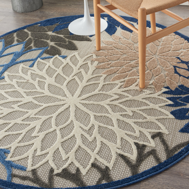 Ciann Floral Blue Multicolor Indoor / Outdoor Area Rug, Round 4'