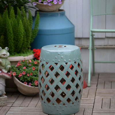 Tabouret de jardin en céramique 13 po x 18 po, bleu antique, céramique, polyvalent pour les espaces extérieurs et intérieurs, tabouret décoratif, finition bleue, intérieur et extérieur, mobilier