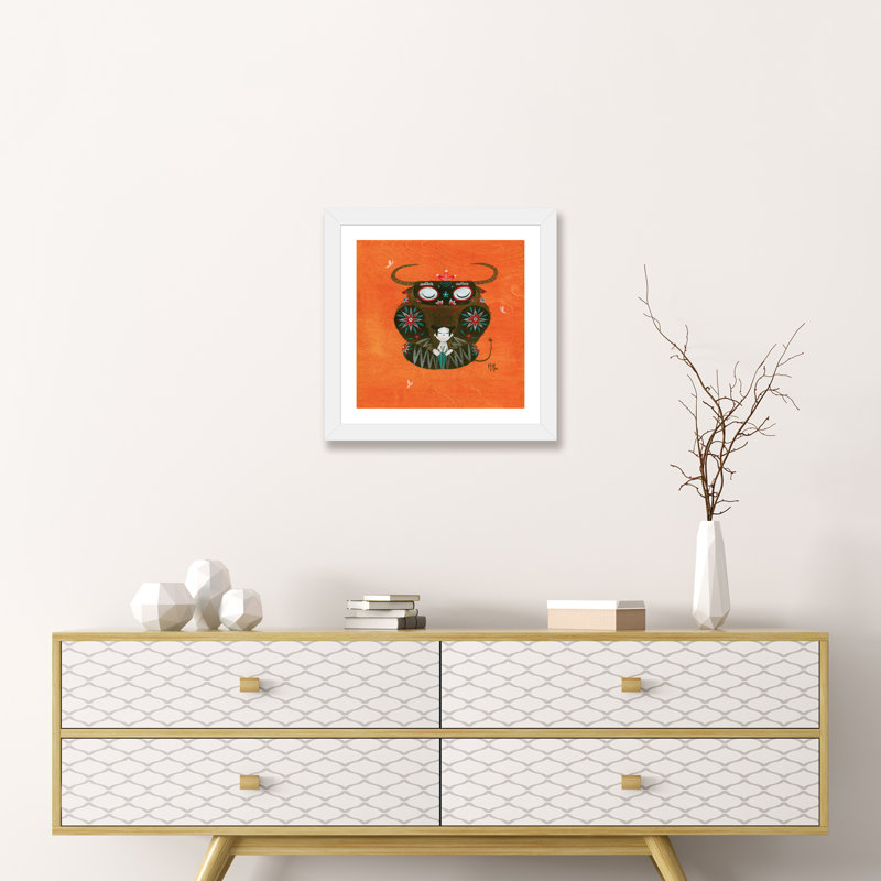 Minotaure par Martin Hsu - reproduction d'art, H 16 po x l 16 po x p 1 po, Papier encadré blanc, Blanc
