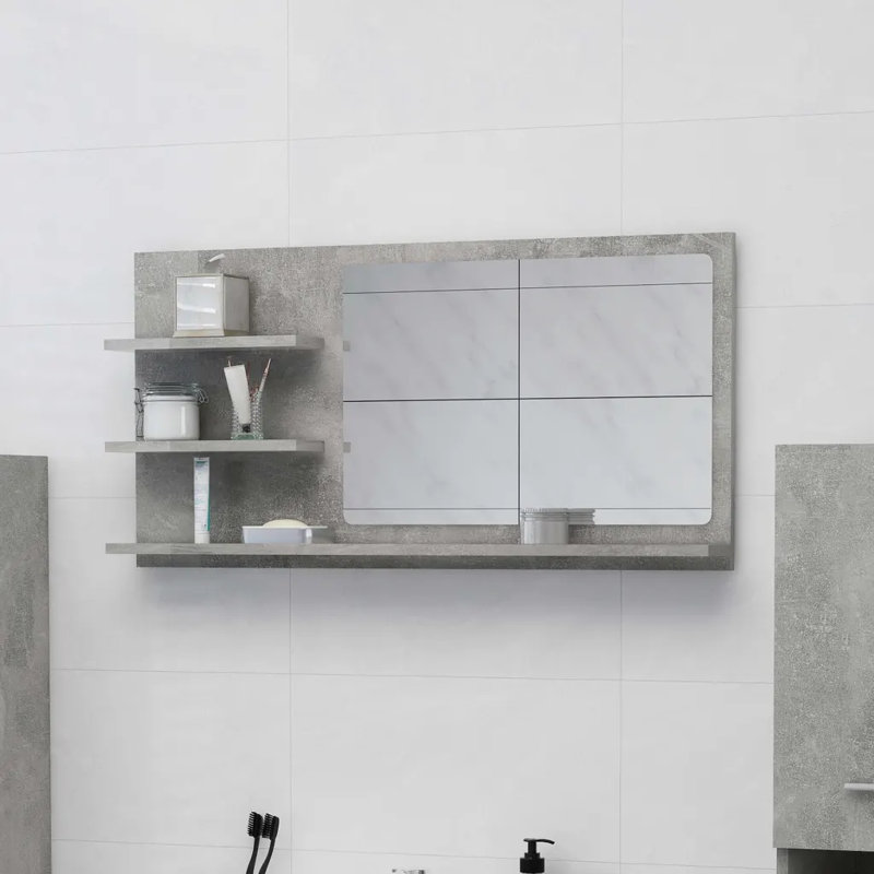 Adji Flat Mirror with Shelves, Concrete Grey, 45cm x 60cm