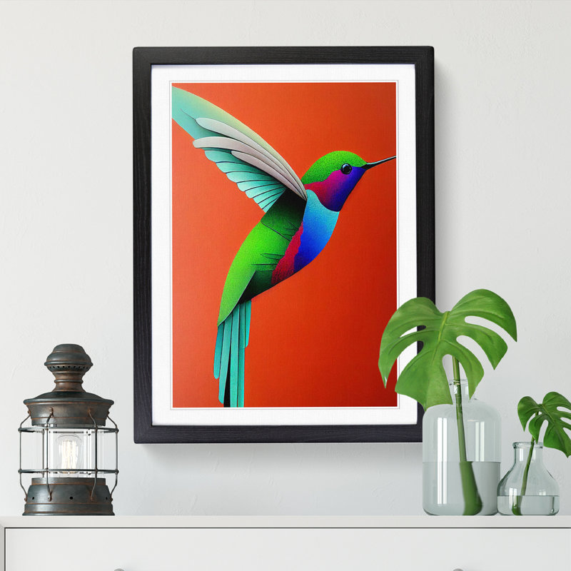 Achillee Hummingbird Painting Block Colour - Picture Frame Print, 64cm H x 46cm W x 2cm D, Black