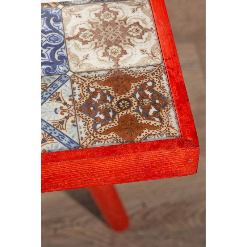 Canora Grey Side Table Coffee Table End Table Nightstand Nesting Table Bedside Table Accent Table Home Essentials Solid Wood Table Mexican Tile Table Ceamic Top End Table 17X 17 Walnut