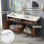 Bathroom Vanity with Double Sink ( SMC Sink ), Large Storage Space with 2 Tip-Out Trays / Flip-Out Drawers and 4 Soft Closing Doors