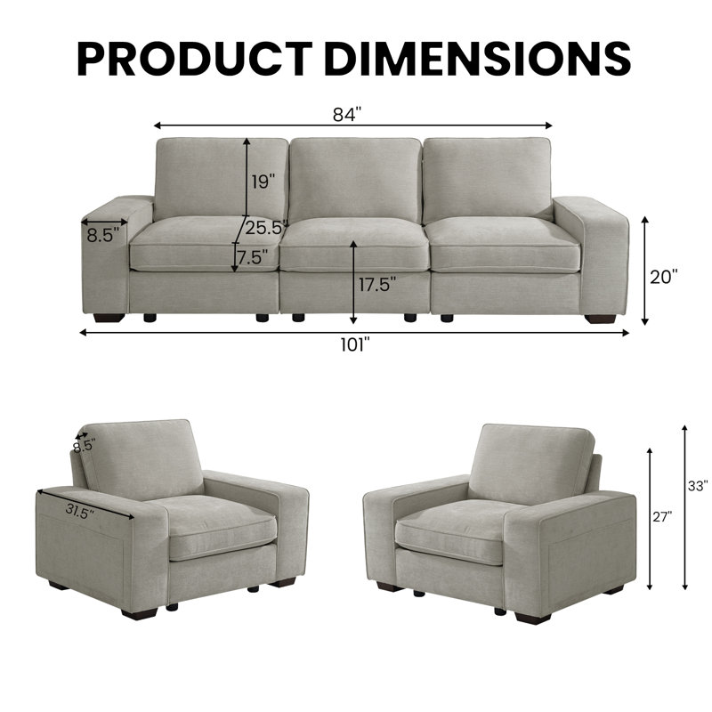 Modern Modular  Sectional Sofa Set of 5/6 Seater Oversized Chenille Couch with Storage Space and USB Port for Living Room and Apartment
