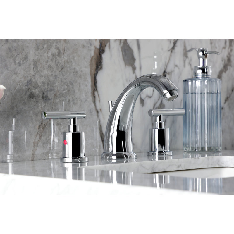 Kingston Brass Manhattan Two-Handle 3-Hole Deck Mount Widespread Bathroom Faucet with Retail Pop-Up Drain, Polished Chrome