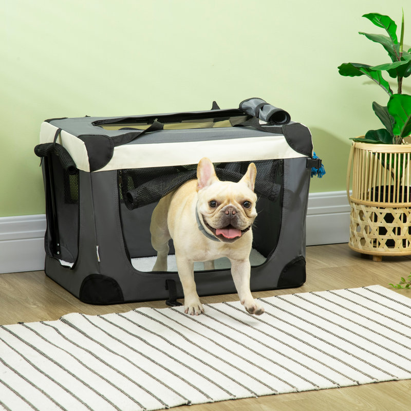  Sac de transport pour animaux 24 po pliable, support pour chat portable avec tapis amovible, filet respirant, caisse de voyage latérale souple pour chat et chien miniature, gris
