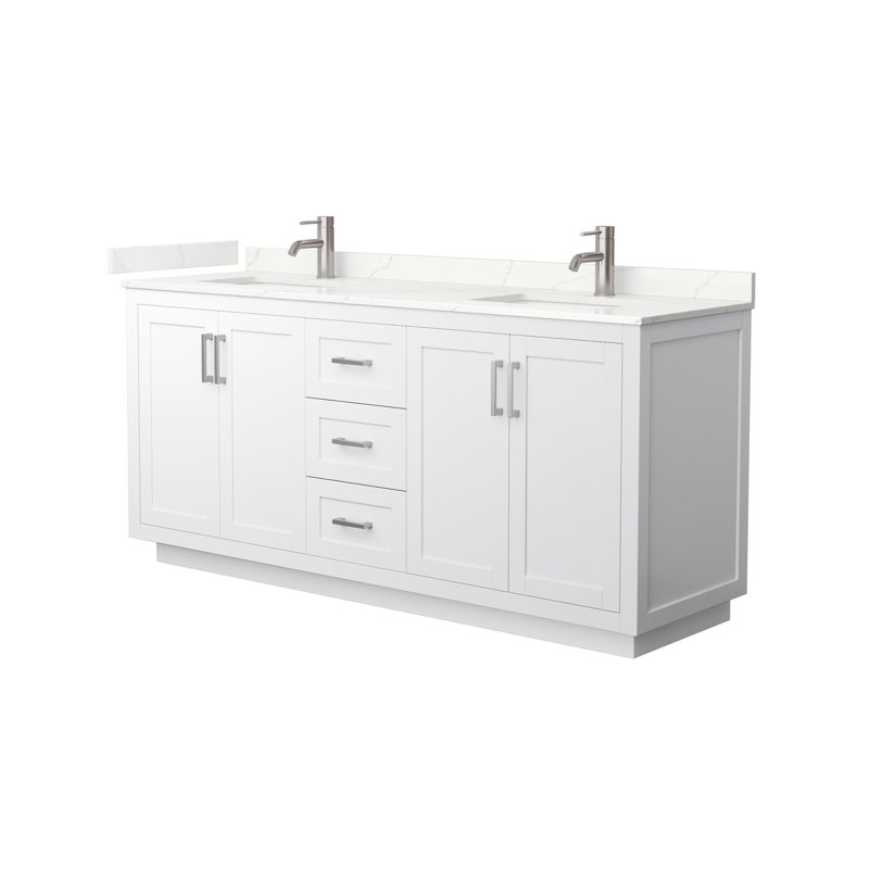 Miranda 72" Freestanding Double Bathroom Vanity with Quartz Top, Giotto Quartz, White, Brushed Nickel