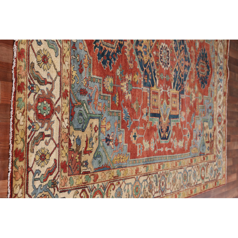 Antique Weave Serapi Oriental Hand-Knotted Wool Rust/Blue/Navy Area Rug, Rectangle 6' x 9'
