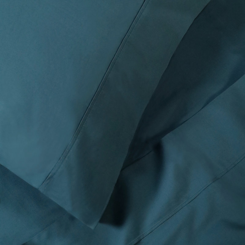 Navy Blue Cotton Percale Embroidered King Sheet Set