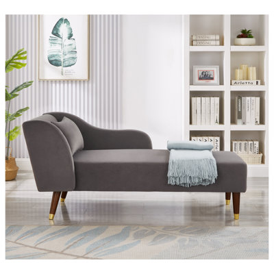 Chaise longue moderne en velours avec accoudoirs courbés et rembourrage en mousse, revêtement gris