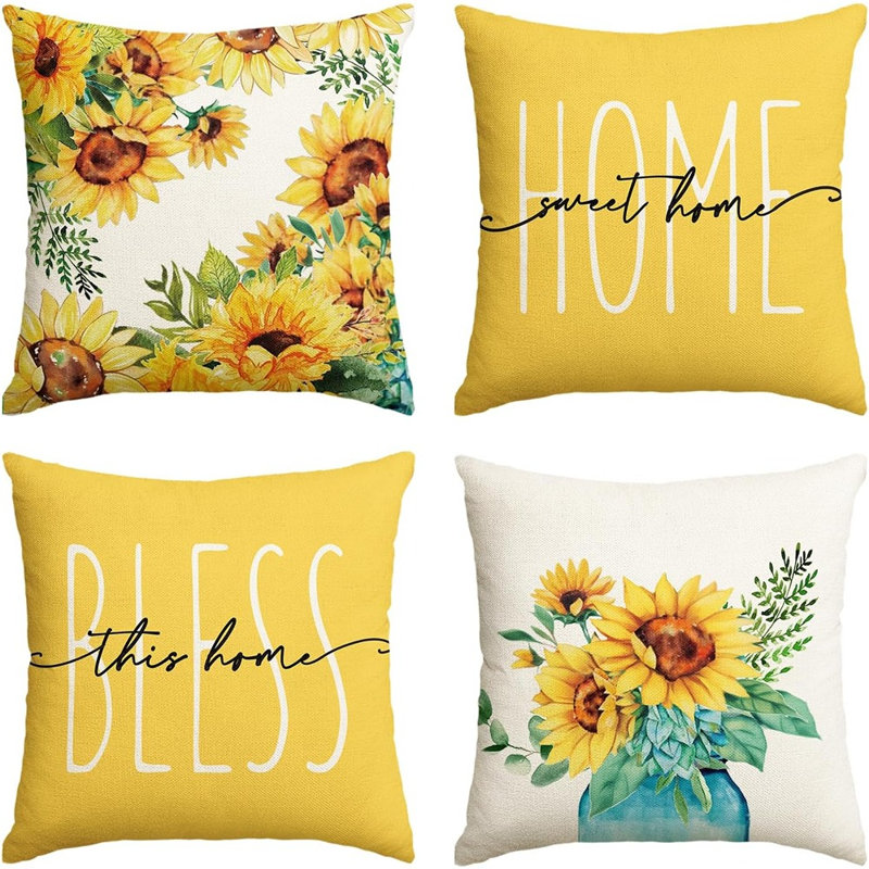 Ensemble de 4 housses de coussin en tournesol Home Sweet Home