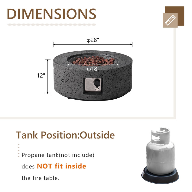 Czinege Round Concrete Propane Fire Pit Table, Gray