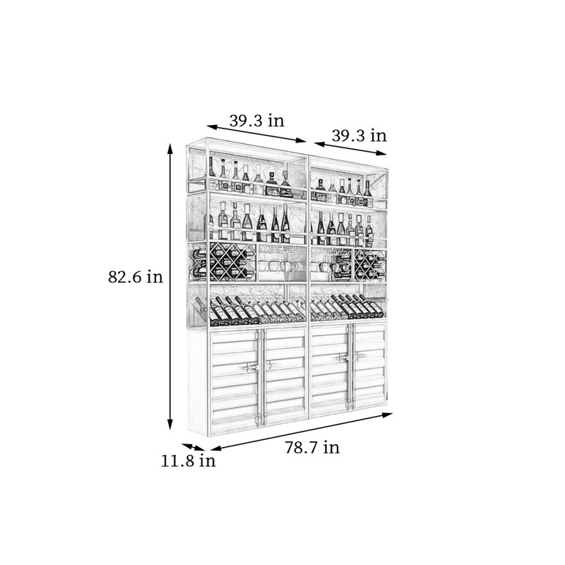 Refroidisseur à vin multi-niveaux en fer, Noir, noir, noir, noir, H 82,6 po x l 78,7 po x P 11,8 po