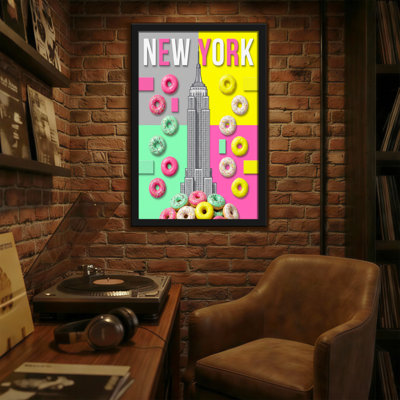 Scenic & Cityscapes New York Skyline Donuts Colorful Pop Art Design