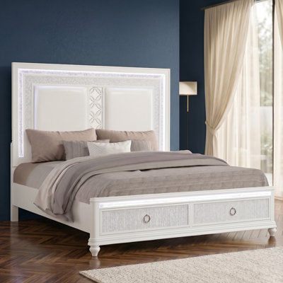 Ankara Modern Glam Upholstered Panel Storage Bed with LED Headboard and Footboard