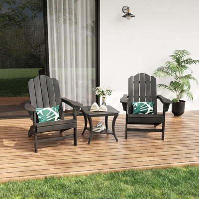 Adirondack Chair Set of 2 for Patio, HDPE Outdoor Lawn Chair with Wood Texture for Garden Backyard Deck Poolside Use