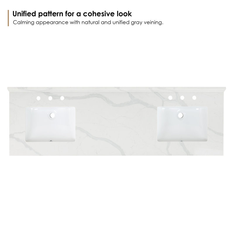 Calacatta White Quartz Double Vanity Top with Sink Holes