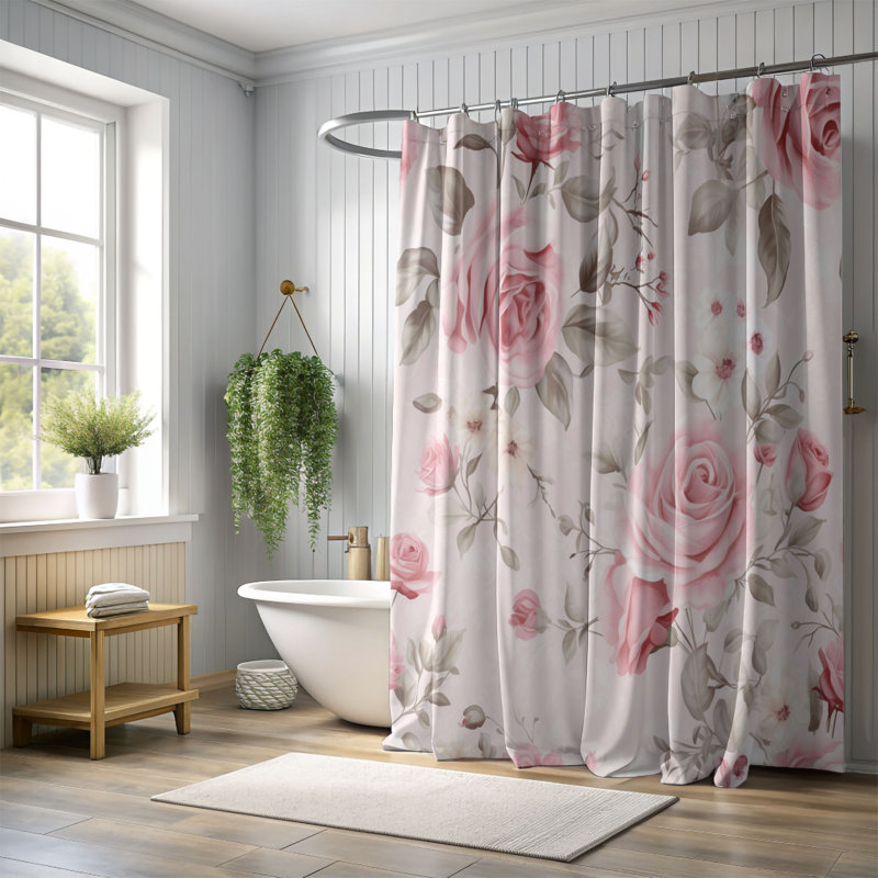 Chic Rose - Rideau de douche Premium, H 74 po x l 71 po