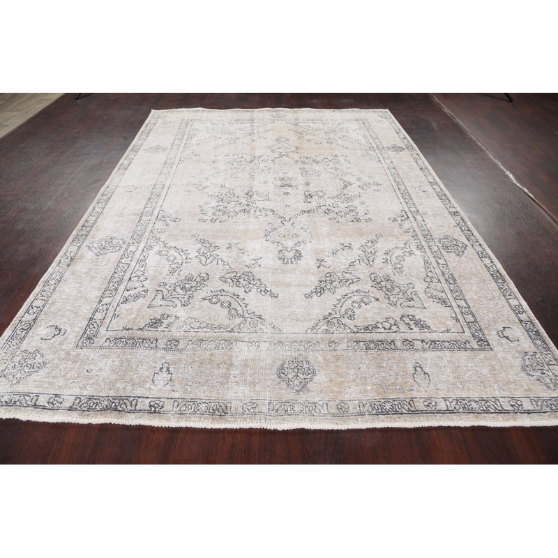 One-of-a-Kind 6'10" X 9'9" 1960s Wool Area Rug in Ivory