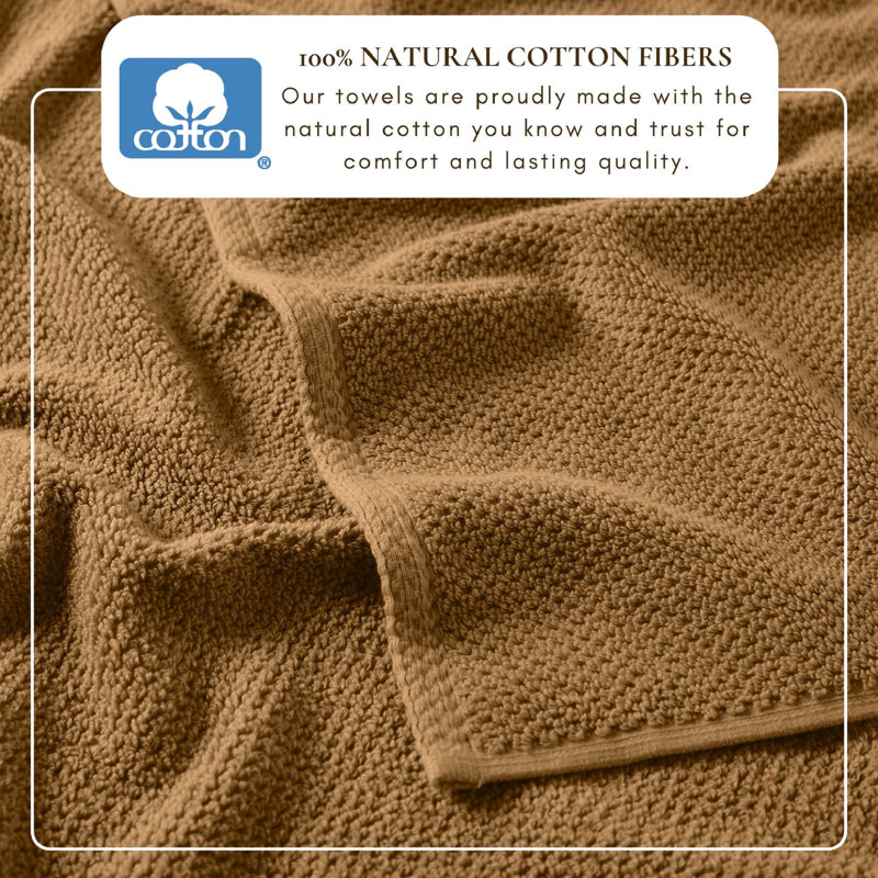 Drap de bain 100% coton texturé, Moka, Essuie-mains - paquet de 6
