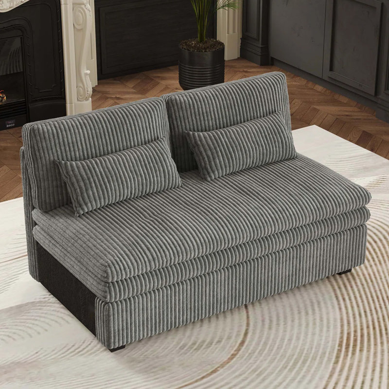 Manuel Corduroy Armless 2-Seat Module, Gris
