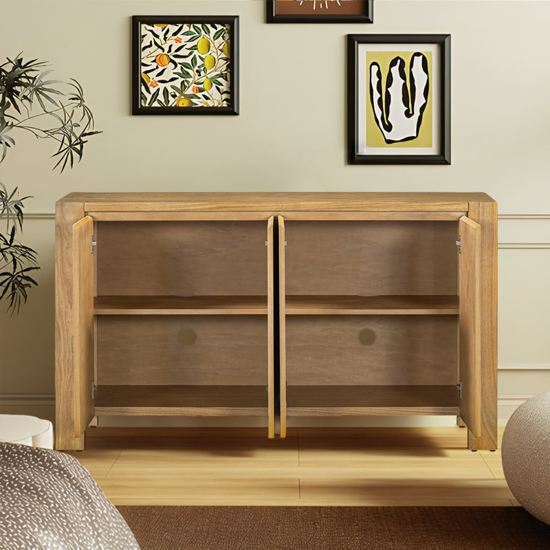 Multi-Functional Buffet Cabinet With Adjustable Storage Shelves, Distressed Finish Sideboard,Retro 4-Door Design And Cable Management