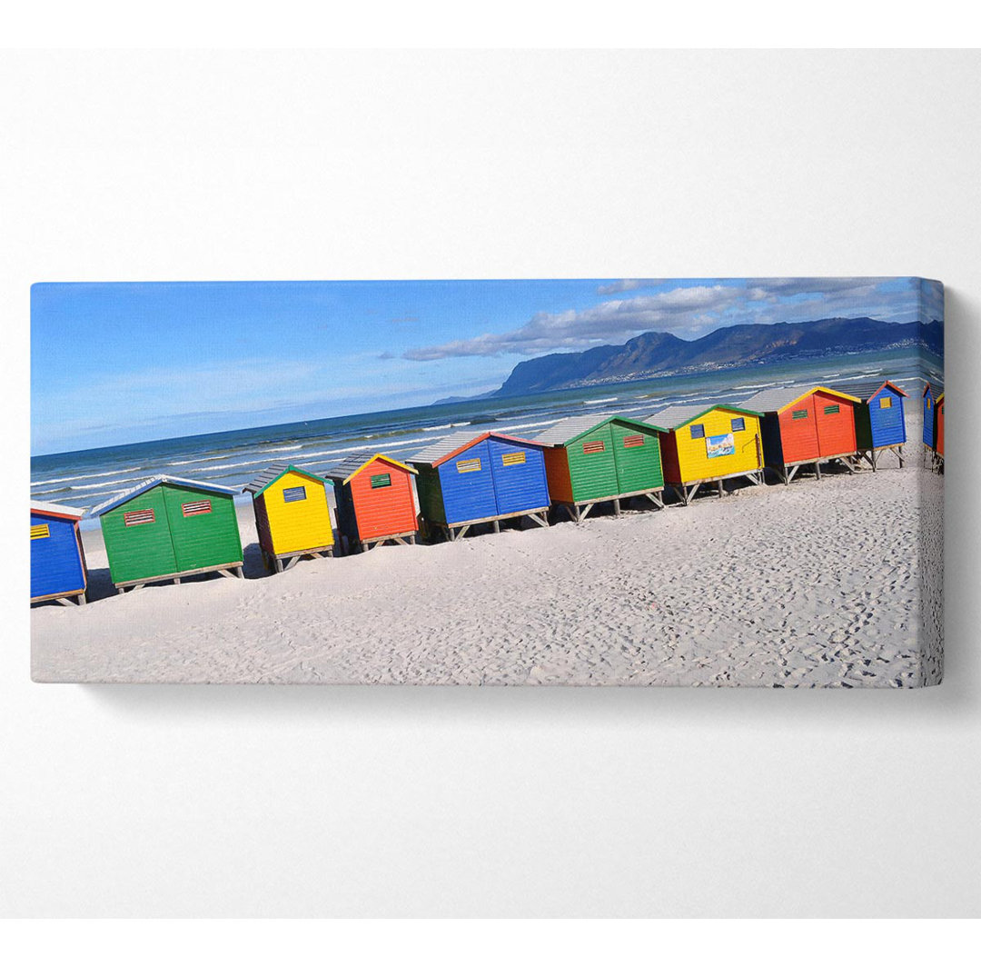 Strandhütten Regenbogen Panoramaleinwand