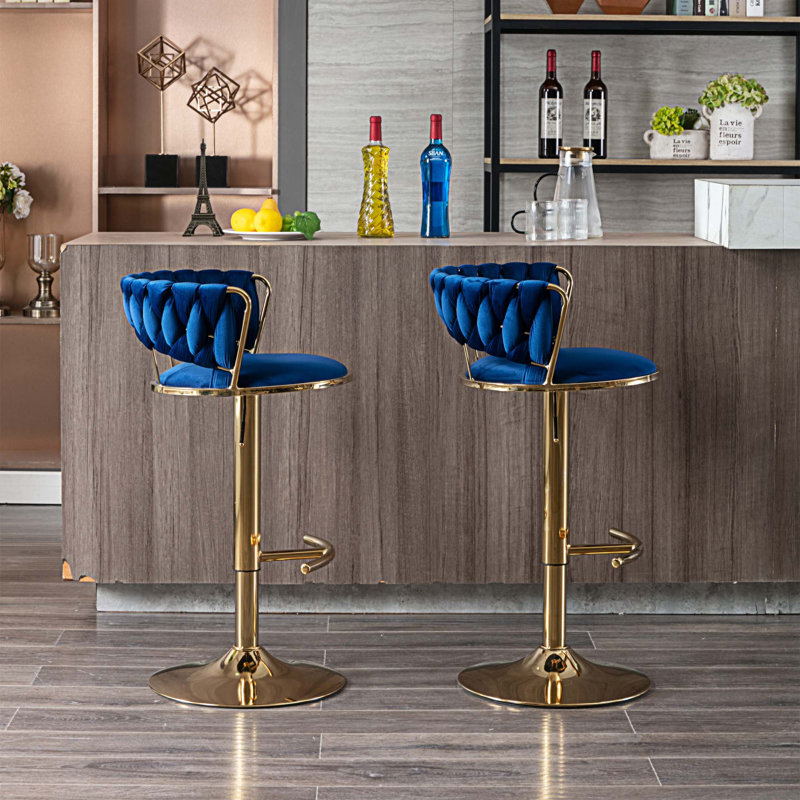 Swivel Upholstered Velvet Adjustable Height Counter Stool, Blue