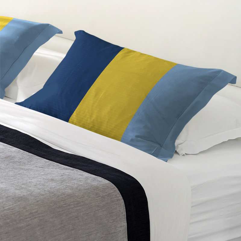 Striped Sham Set, Standard, Microfiber, Navy/Yellow/Light Blue
