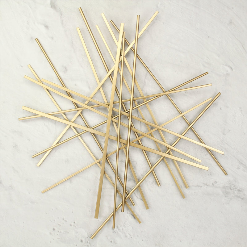 Décoration murale abstraite barre et panneau, H 35 po x l 33,5 po x P 1,25 po, Doré